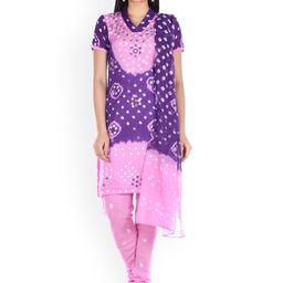 SOUNDARYA Pink & Blue Bandhani Print Unstitched Dress Material-image-84