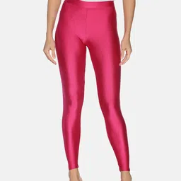 TWIN BIRDS Women Fuchsia Pink Solid Shimmer Ankle-Length Leggings-27