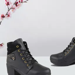 Shoetopia Girls Black Kitten Heeled Boots-image-36