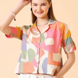CORSICA Women Colourblocked Lapel Collar Roll-Up Sleeves Cotton Top-image-22