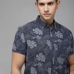 THE BEAR HOUSE Men Cotton Button Down Collar Slim Fit Floral Printed Casual Shirt-image-35