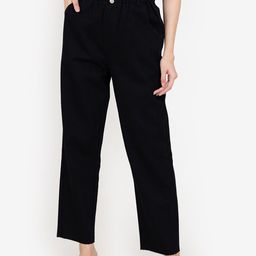 ZALORA BASICS Women Black Regular Fit Paper Bag Mom Jeans-image-0