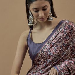 Saree mall Ajrak Block Poly Crepe Block Print Sarees image 2
