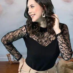 ZEUGEN Solid Boat Neck Semi Sheer Top-picture-19