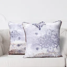 SWAYAM White & Purple Set of 2 Ethnic Motifs Square Cushion Covers-9