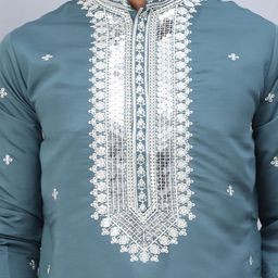 Jompers Men Floral Embroidered Regular Sequinned Kurta with Pyjamas & With Dupatta image 2