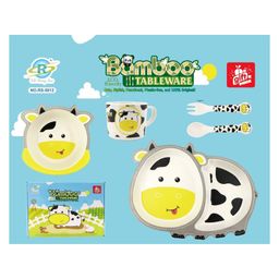 Sanjary Bamboo Tableware Cow Shape Pack Of 5 - Yellow White-12