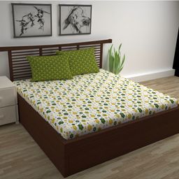Divine Casa Abstract Blend Cotton Double Bedsheet with 2 Pillow Covers - Pink Green & Black-77