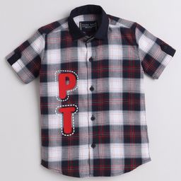 Polka Tots Half Sleeve Tartan Checked Shirt & P T Printed Shirt - Red &  Black-image-85