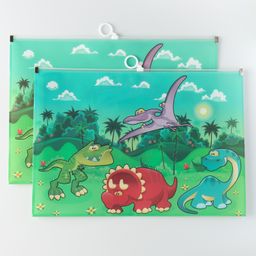 Zoe Dino Print Zipper Folder Pack of 2 - Green-13