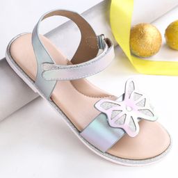 Pine Kids Sandals with Velcro Closure and Butterfly Applique- Metallic-image-29