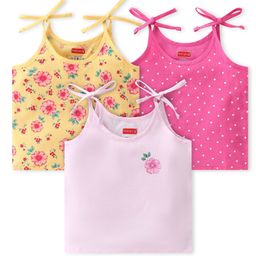 Babyhug 100% Cotton Poplin Woven Sleeveless Tie Knot Jhabla Floral & Polka Dot Print Pack of 3 - Yellow & Pink-image-21