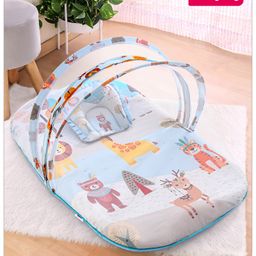 Babyhug Cotton Mattress Set with Mosquito Net & Animal Faces Print - Beige-18