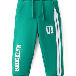 Babyhug French Terry Knit Full Length Lounge Pant with Text & Numeric Print -Green-image-62