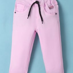Olio Kids  Cotton Lycra Woven Full Length Soild Color Trouser -  Pink-image-8