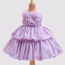 Bluebell Woven Sleeveless Layered Party Frock With Floral Corsage - Purple-image-94