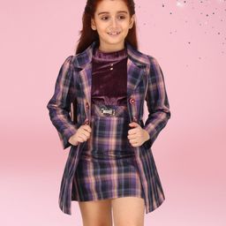 Cutecumber Checked Dress With Coordinating Full Sleeves Jacket - Purple-image-5