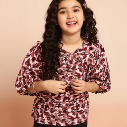 ISHTI Three Fourth Sleeves Abstract Printed Top - Maroon-image-65