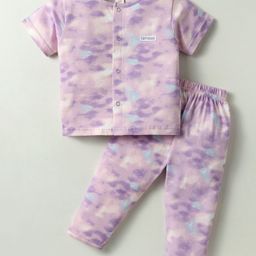 ToffyHouse Knitted Half Sleeves Co-ord Night Suit with Abstract Print - Lilac-image-79