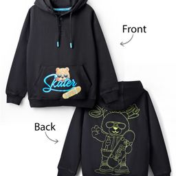 Pine Kids Cotton Knit Full Sleeves Hoodie with Kangaroo Pocket Front & Back Bear Print - Black-image-71
