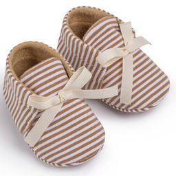 Neska Moda Bow Applique Detailed & Striped With Velcro Closure Anti Skid Booties - Brown-image-55