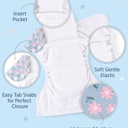 Zoe Free Size Reusable Cloth Diaper with Inserts Floral Theme- Pack of 3 image 3