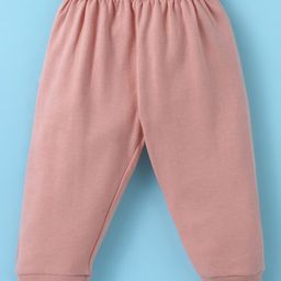 Zero Interlock Knit Full Sleeves T-Shirt & Joggers Set with Animal & Text Print -Off White & Dark Peach image 5