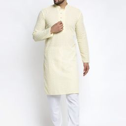 Jompers Men Yellow Woven Design Kurta with Pyjamas-image-28