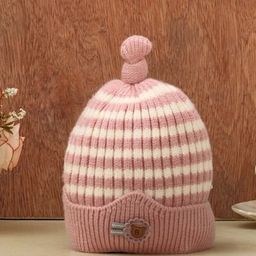 Yellow Bee Girls Striped Knitted Woollen Beanie-image-30