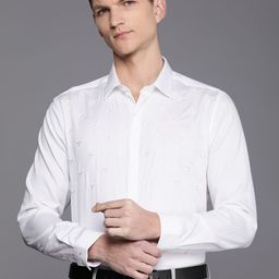 Louis Philippe Pure Cotton Slim Fit Floral Embroidered Opaque Formal Shirt-picture-49