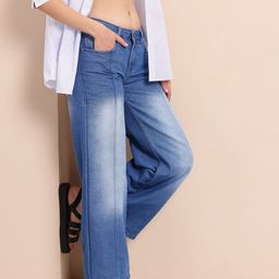 Mast & Harbour Women Panelled Wide Leg Light Fade Stretchable Jeans-picture-31