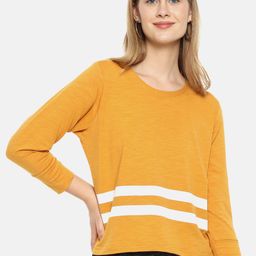 Campus Sutra Mustard Striped Regular Cotton Top-image-18