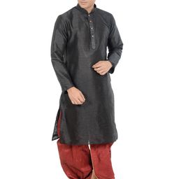 DEYANN Black & Maroon Dupion Silk Kurta Set-image-28