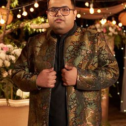KISAH Floral Printed Zari Work Bomber Jacket-12