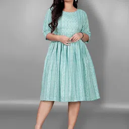 RIAANA Printed Cotton Midi Maternity Ethnic Dress-image-77