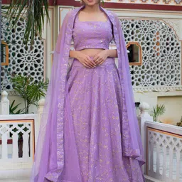 BAESD Embroidered Sequinned Semi-Stitched Lehenga & Unstitched Blouse With Dupatta image 3