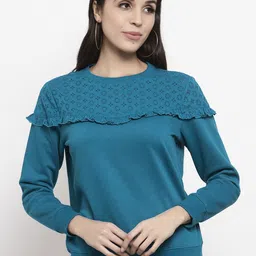 Gipsy Women Blue Self Design Sweatshirt-picture-8