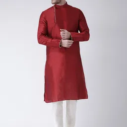 DEYANN Men Red Solid Straight Kurta-image-64