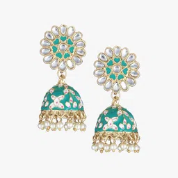 Adwitiya Collection Gold-Toned & Sea Green Contemporary Jhumkas-picture-15