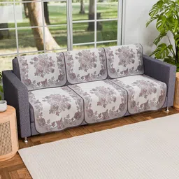 Myntra Elegant Homes Cream-Coloured & Purple Printed Cotton Sofa Cover-image-91
