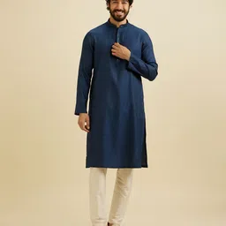 Manyavar Men Paisley Woven Designs Mandarin Collar Straight Kurta With Pyjamas-47