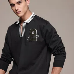 The Roadster Life Co. Relaxed Fit Contrast Mock Collar with Applique Detailing Sweatshirt-image-93