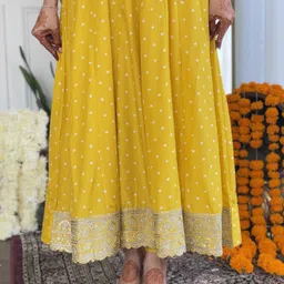 KALINI Bandhani Printed Thread Work A-Line Kurta With Trousers And Dupatta image 3