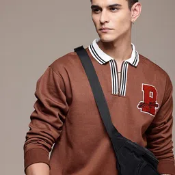 The Roadster Life Co. Relaxed Fit Contrast Mock Collar with Applique Detailing Sweatshirt-image-94