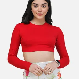 Cation Red Solid Crop Fitted Top-image-23