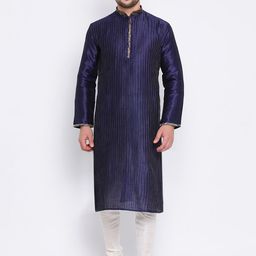 Sanwara Men Blue & Cream-Coloured Solid Kurta with Churidar-11