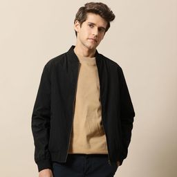Mr Bowerbird Men Black Solid Lightweight Mandarin Collar Bomber Jacket-43