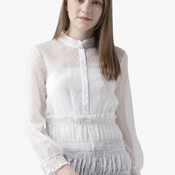 DODO & MOA White Mandarin Collar Sheer Top-image-41