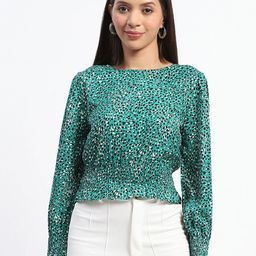 Madame Women Abstract Printed Round Neck Top-image-24