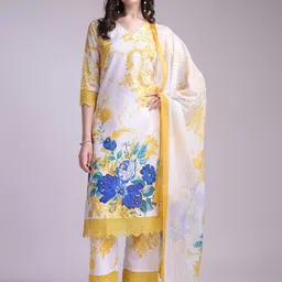 Anouk Floral Printed V-Neck Straight Kurta With Trousers & Dupatta-picture-1